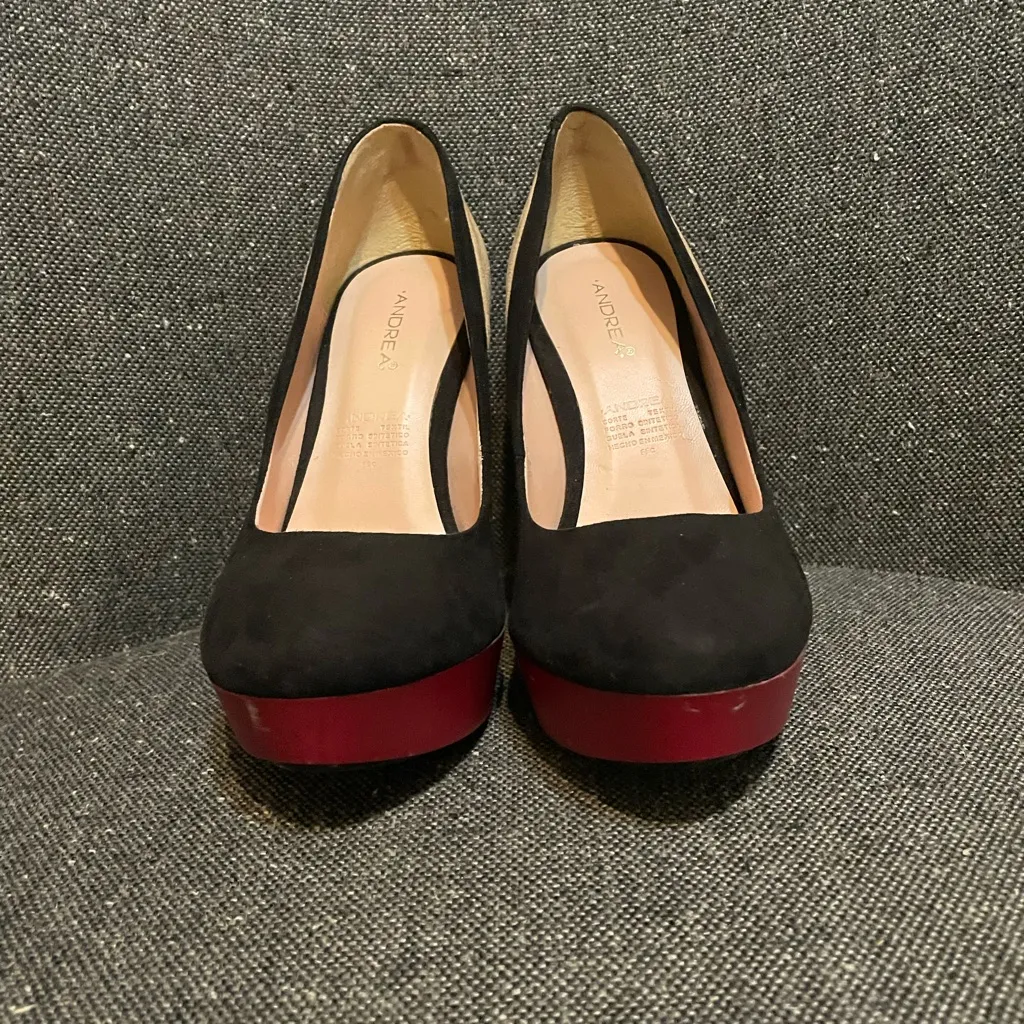 Elegant Black and Tan Platform Heels Andrea Size 7 - Image 2
