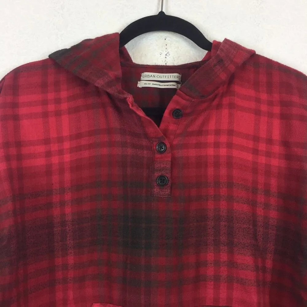 Urban Outfitters Alex Red Flannel Shirt Sweater Size XS Popover Hooded Oversized - Image 5