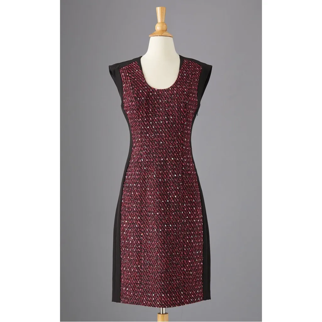 J. Peterman Most Flattering Tweed Dress Black Burgundy Classic Sheath Size 8 Red - Image 7