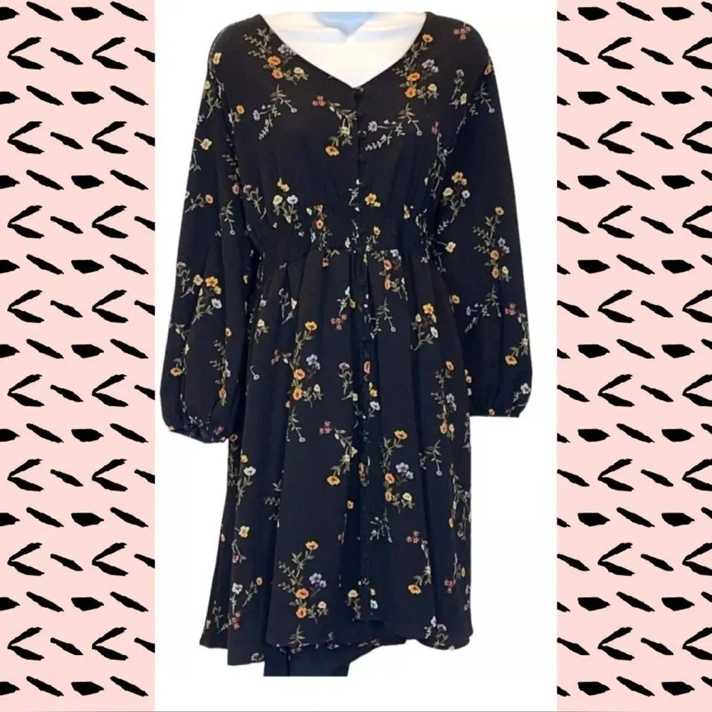 Always Indigo Womens Floral Button Up Elastic Waist Boho Black Dress Size 2XL - Image 8