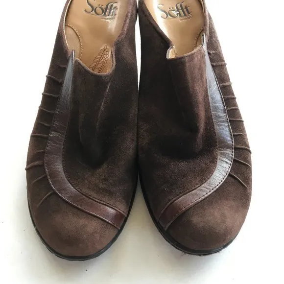 Sofft ruched clogs Suede Leather Low Heeled Sz‎ 7W Brown Size 7 - Image 2