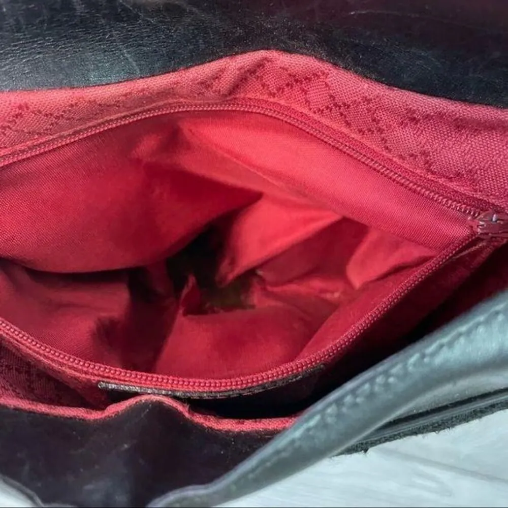 Vintage GUCCI Black Canvas Leather Saddle Purse bag long crossbody strap - Image 8