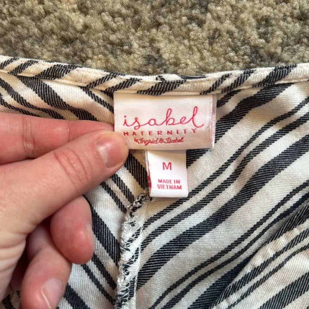 Isabel Maternity by Ingrid & Isabel Stripe Cuffed Short Sleeve Shirt Dress White Size undefined - Image 2