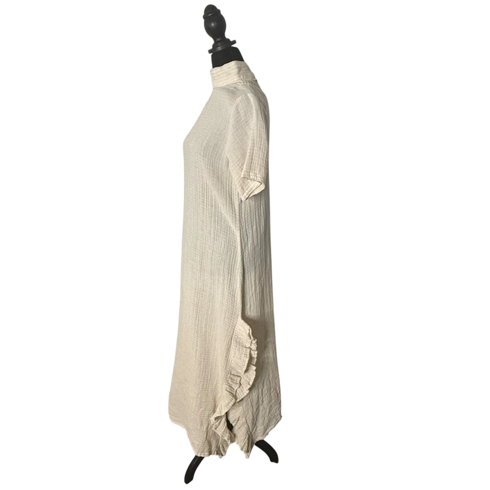ANZA Organic Gauze Cotton‎ Beach Dress Womens S Ruffles Open Back Cover Up BOHO Tan - Image 5