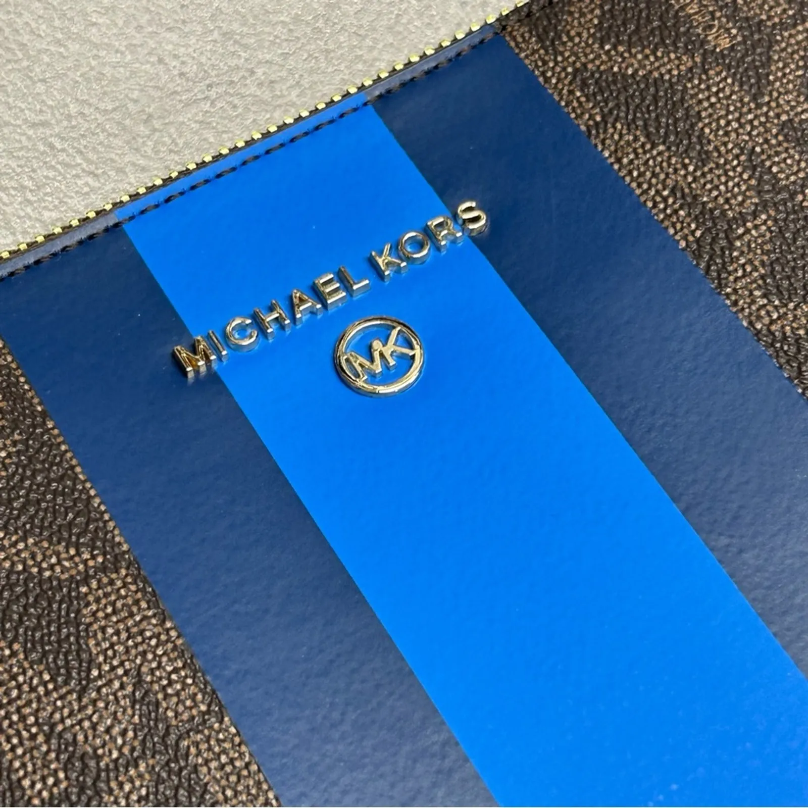 Michael Kors Crossbody Purse Cindy Dome Blue Center Stripe Brown MK Logo Bag NWT - Image 3