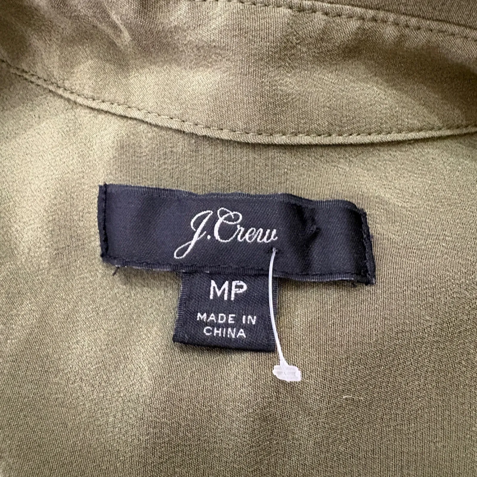 J. Crew Silk Short Sleeve Button Up Shirt Olive Green Quiet Luxury Size MP - Image 3