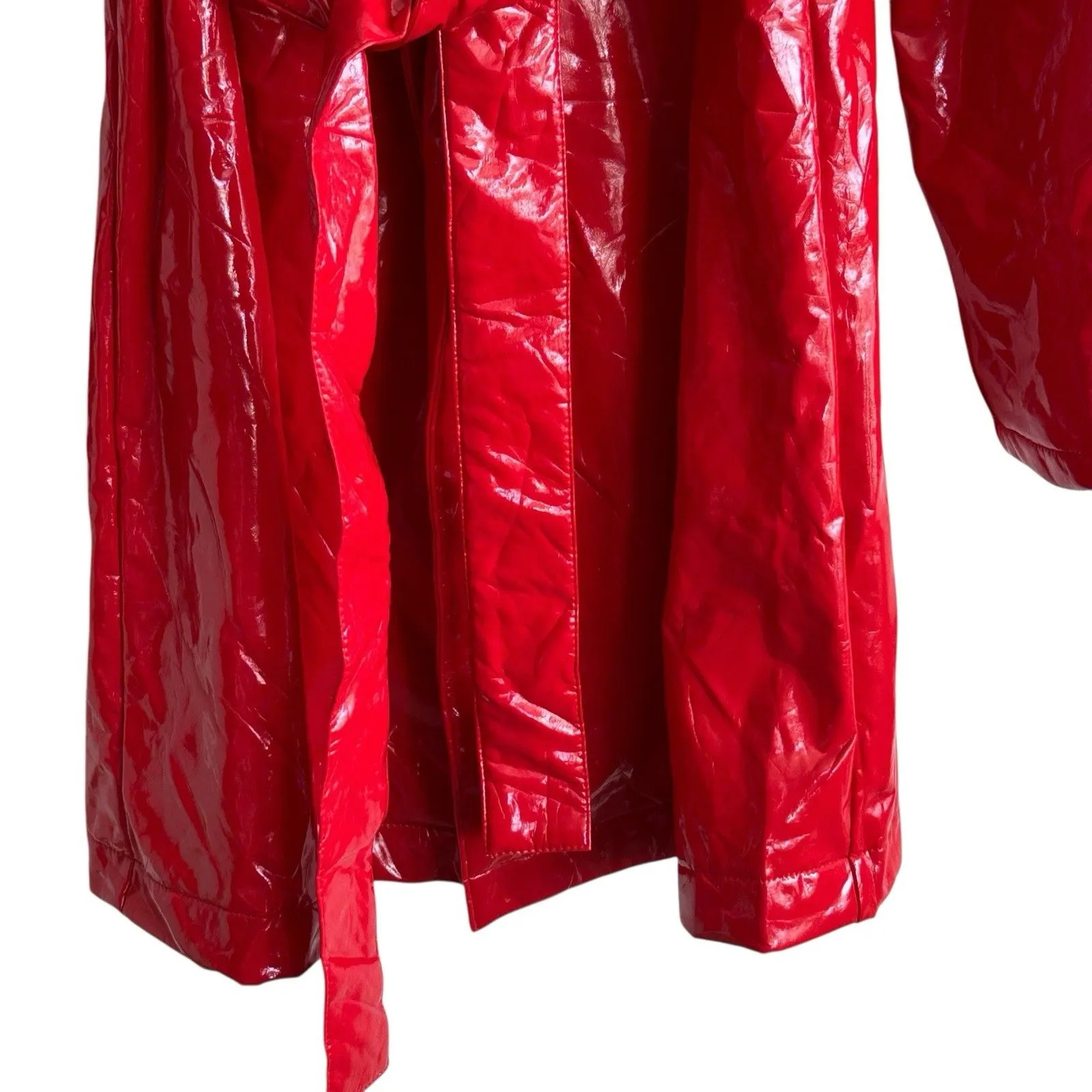 NWT Dolls Kill Flame Viral Vengeance red vinyl Belted trench coat XS Y2K - Image 5