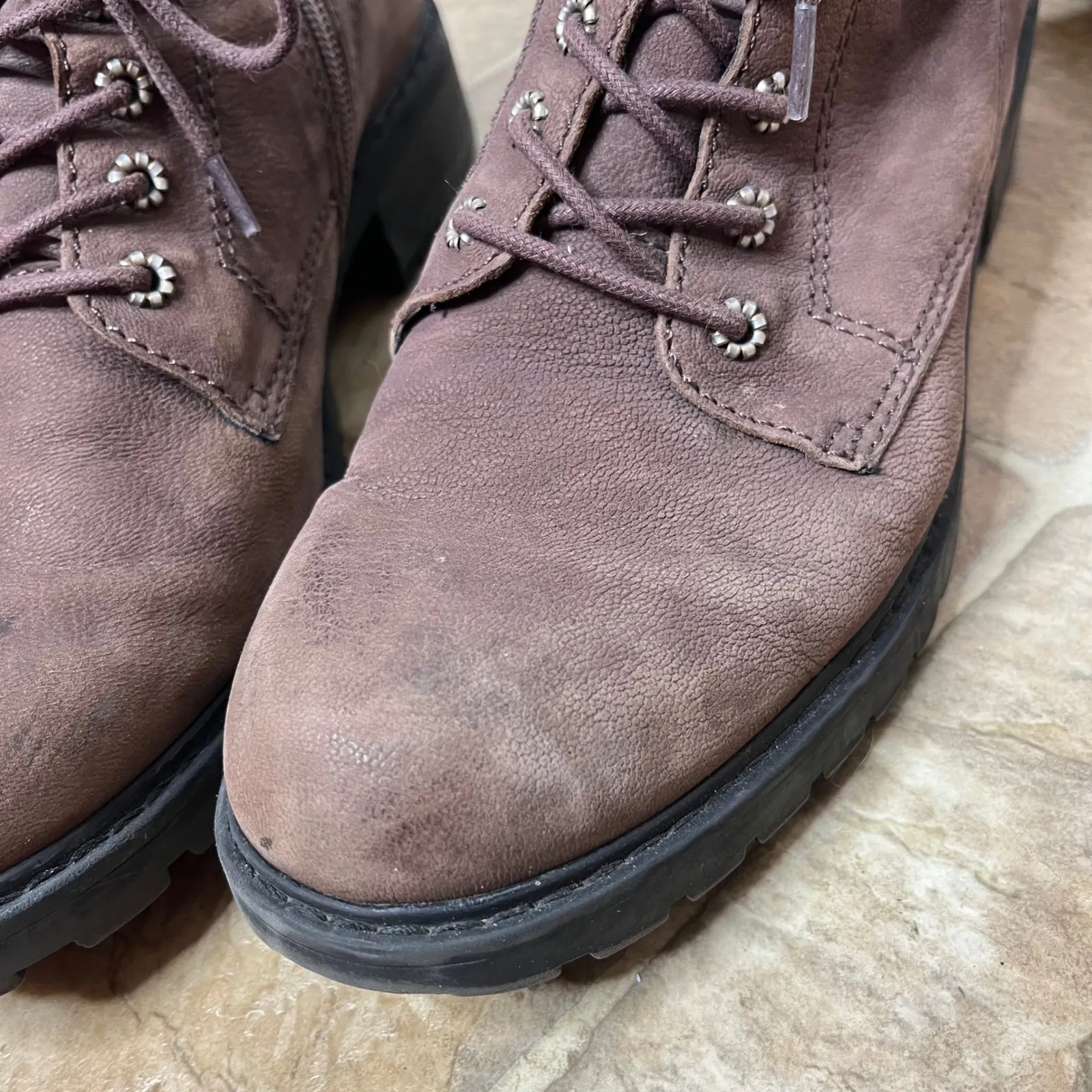 FRYE AND CO Women Size 9 Brown Leather Lace Up Combat Boots Side Zipper - Image 5