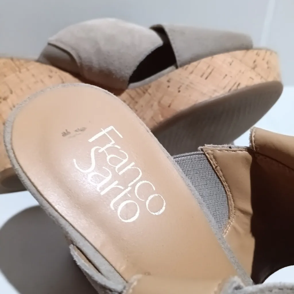 Franco Sarto Suede Wedge Sandals-Size 8-Open Toe-Adjustable Ankle Strap-Taupe - Image 9