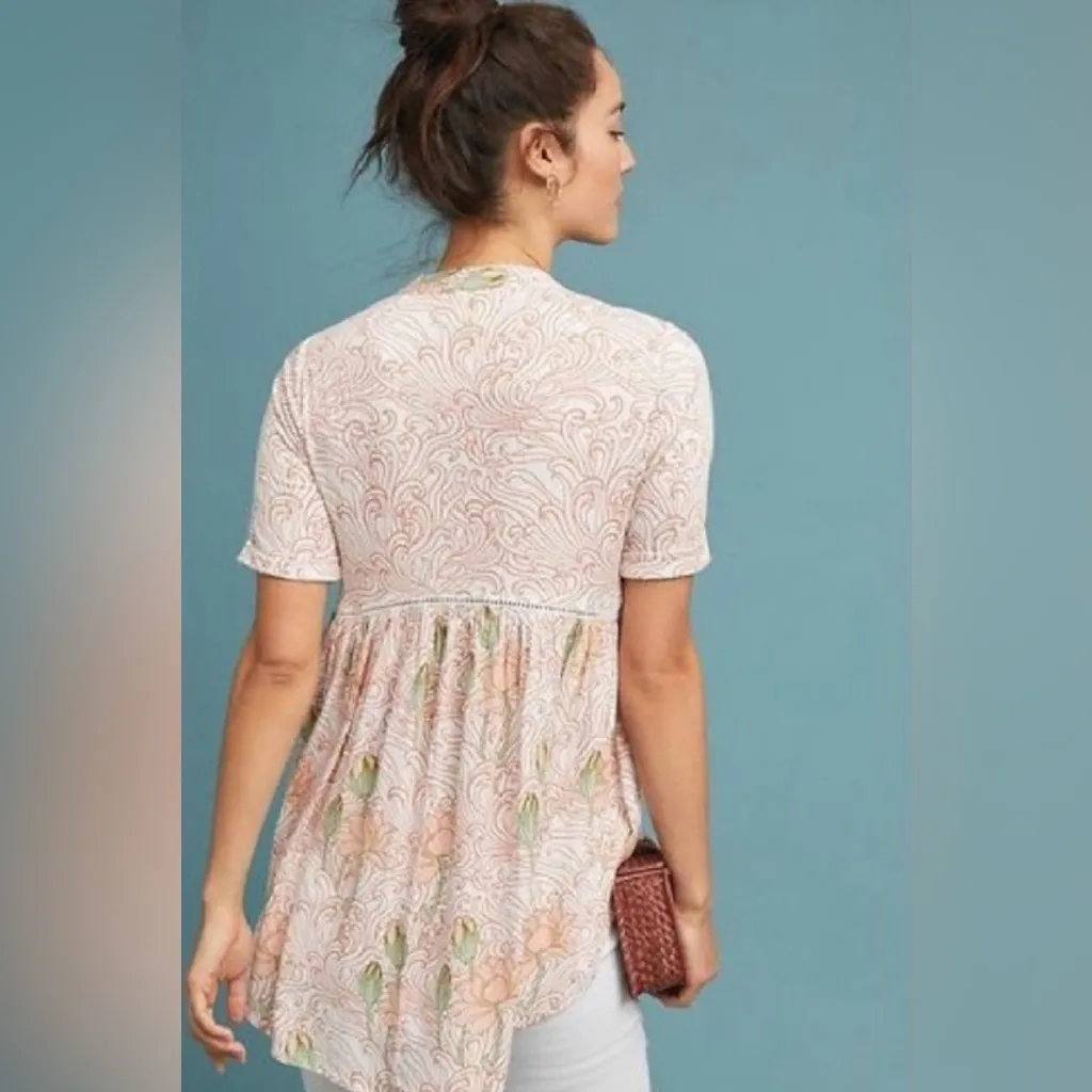 Anthropologie Akemi + Kin Women's Veria Peplum Tunic Pink Floral Size XS Boho - Image 2