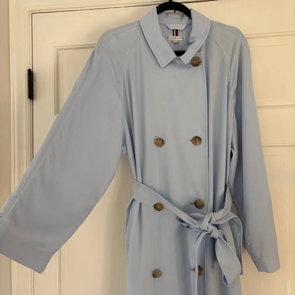 Tommy Hilfiger Light Blue Belted Trench Coat Light Jacket Size US 14 EU 46 Flowy - Image 8