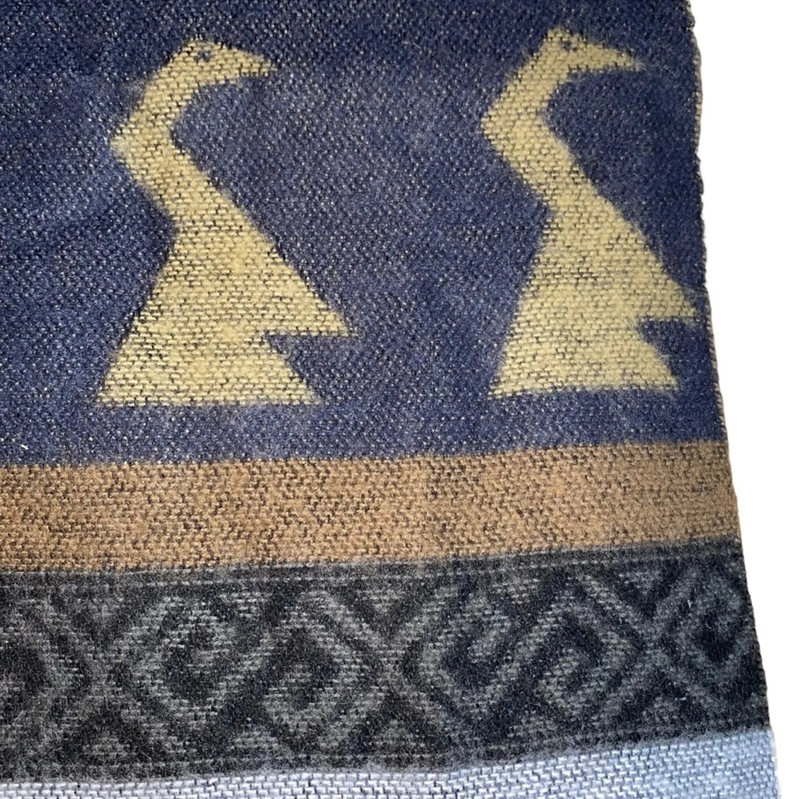 Boho Southwestern Folk Bird Scarf Woven Tribal Fringe Tan - Image 5