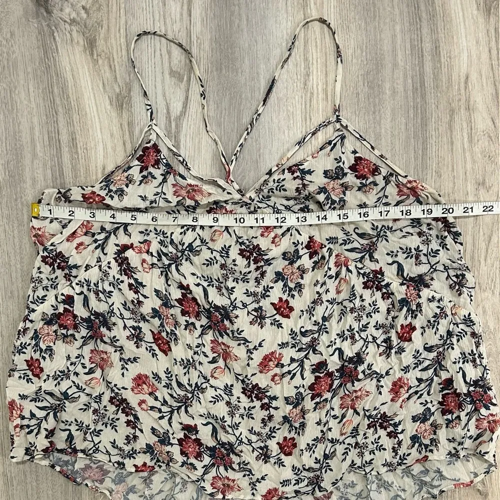 American Eagle Outfitters Cream Floral Strappy Tank Top Viscose Flowy Size L - Image 3