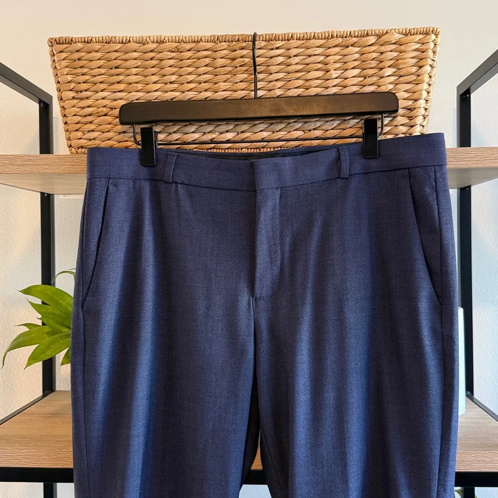 Banana Republic Logan Stretch Wool Mid-Rise Blue Woven Dress Pant Trouser, 12 - Image 2