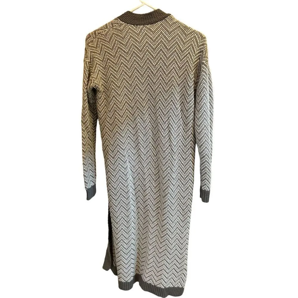 Aerie Chevron‎ Shawl Collar Duster Cardigan Sweater Jacket Gray XS - Image 3