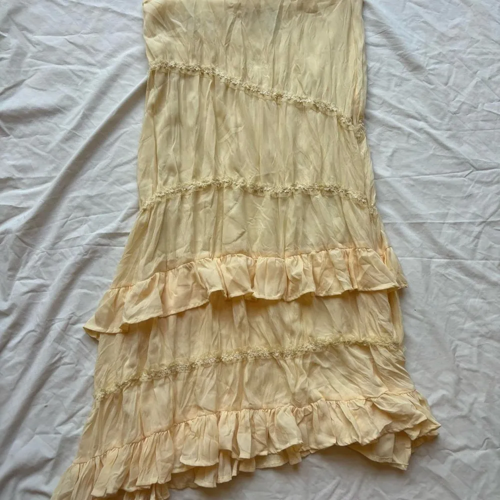 vintage sunshine bright yellow ruffle maxi skirt with bead and sequins - Image 2