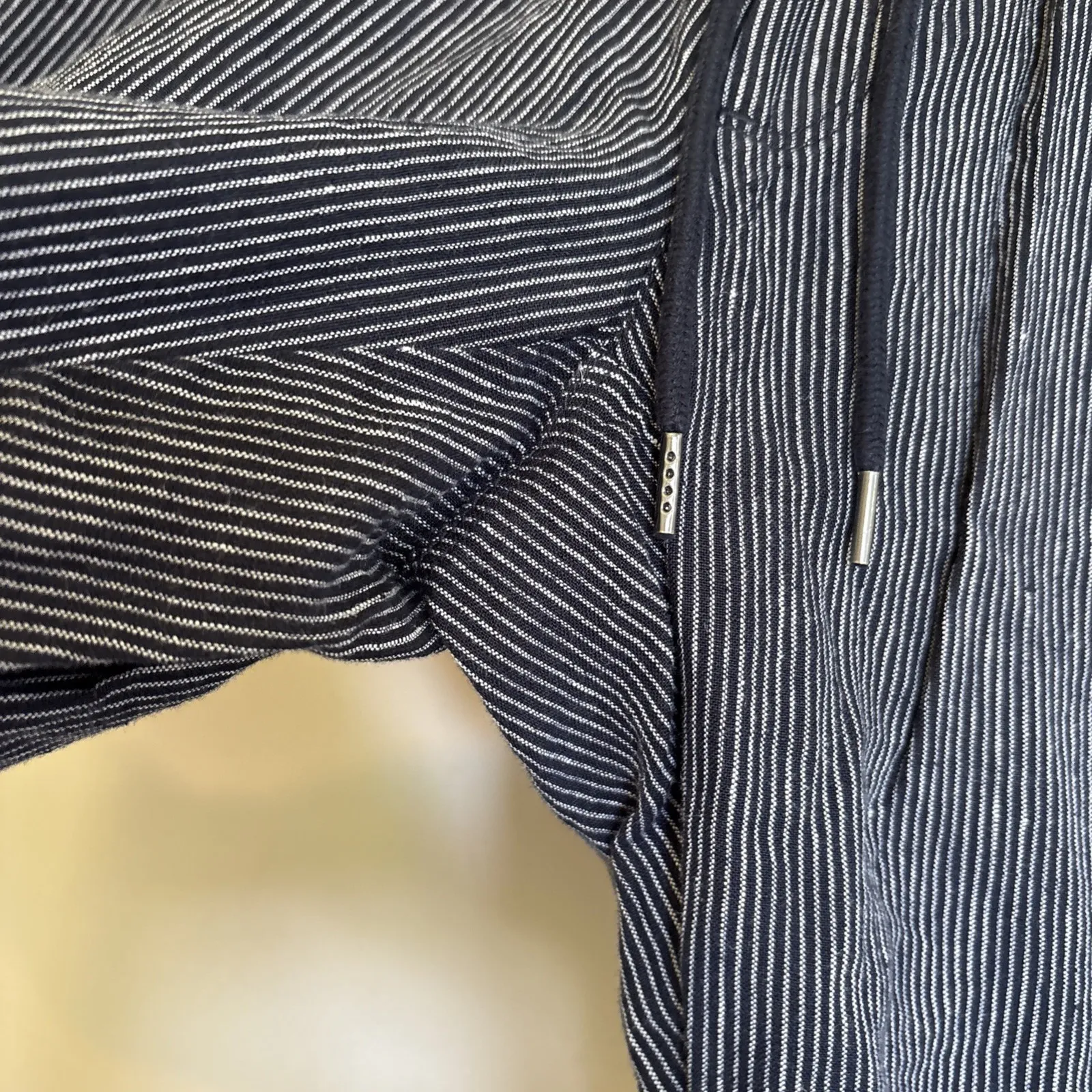 ATHLETA Stripe‎ Bali Linen Ankle Pants 211380 Drawstring Waist Navy Blue SIZE 6 - Image 4