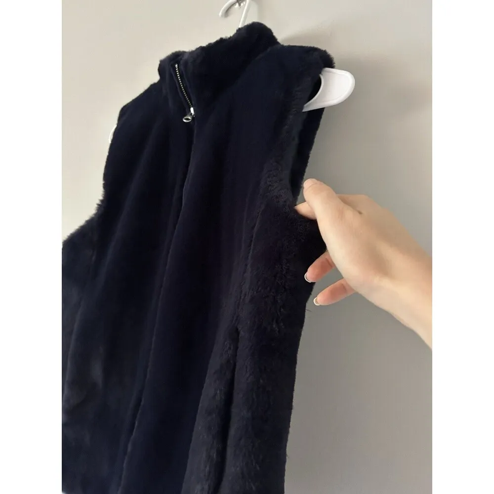 J. Crew Navy Thick Fluffy Faux Fur  Vest Size Small Athleisure Casual - Image 4