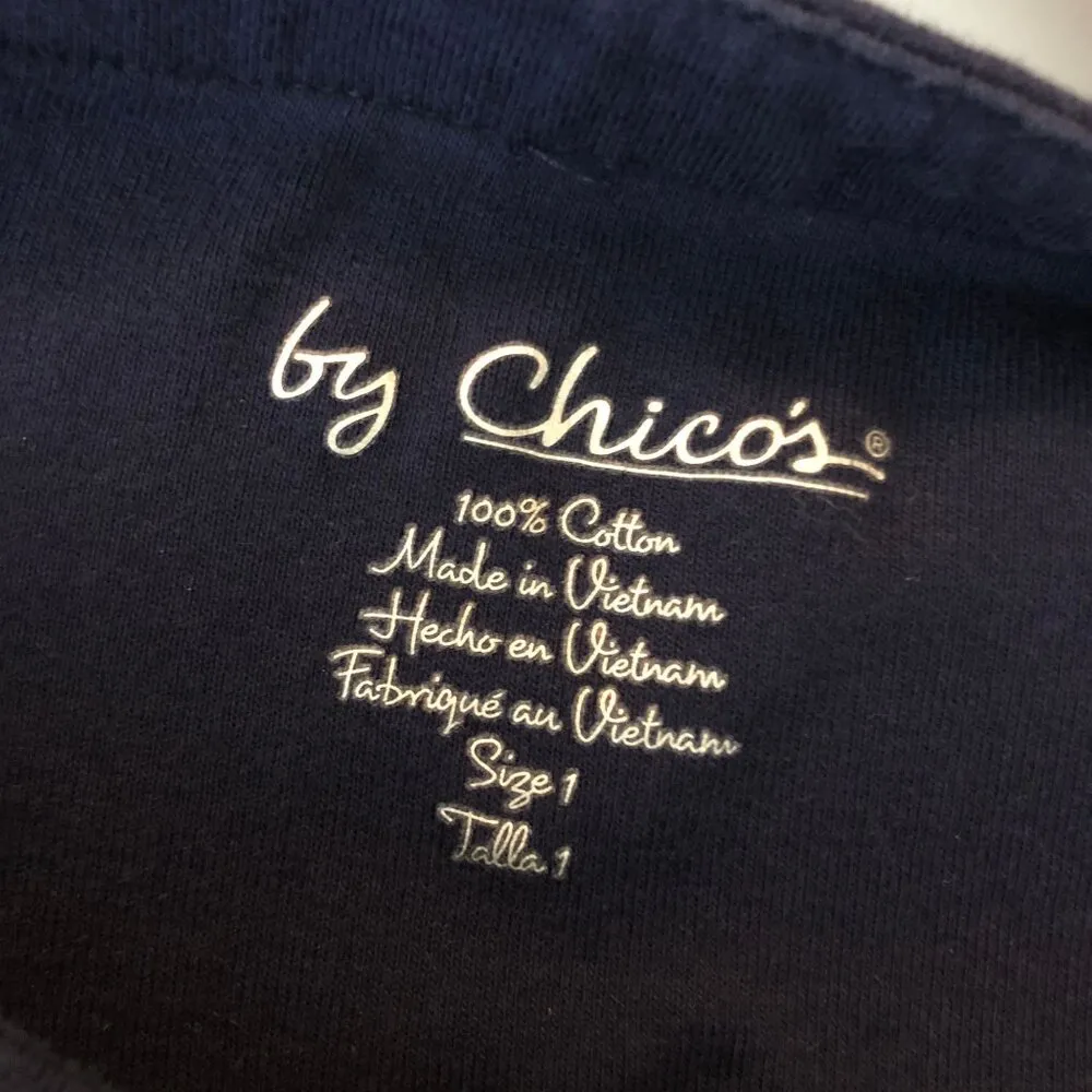 by Chicos Short Sleeve Navy T-Shirt 100% Cotton Boatneck Size 1 (US Size M) - Image 3
