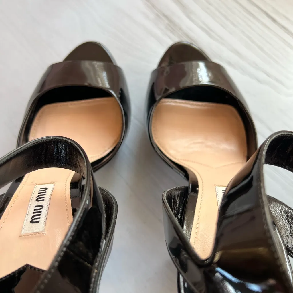 Miu Miu Black Patent Leather Platform Sandals - Image 10