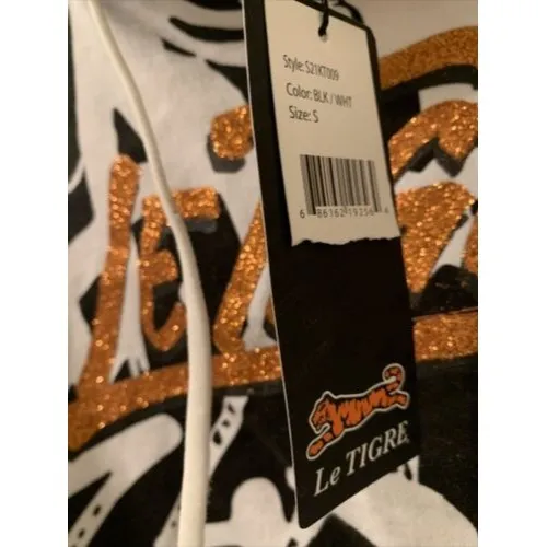 Le Tigre Printed White Black Orange Glitter Crop Pullover Hoodie Size M Size M - Image 3