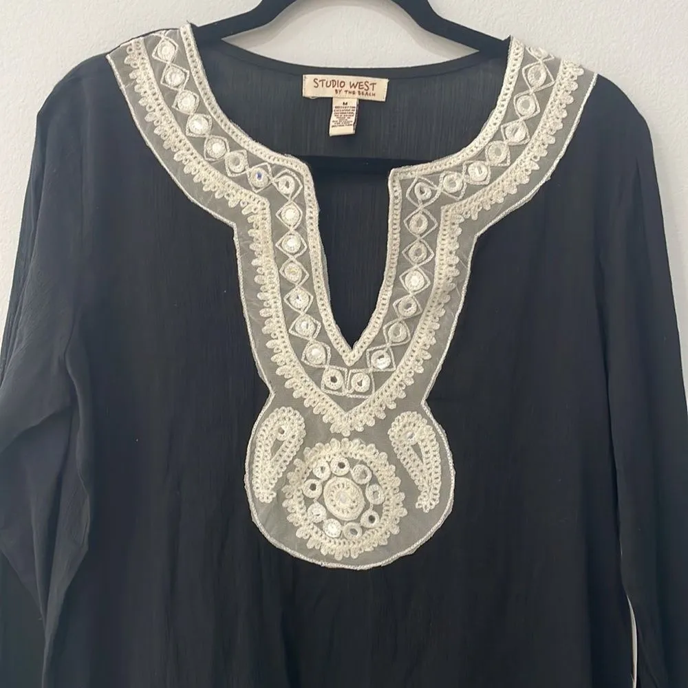 Studio West By the Beach Boho Beach Embroidered Swim Cover Up Dress Sz M - Image 2