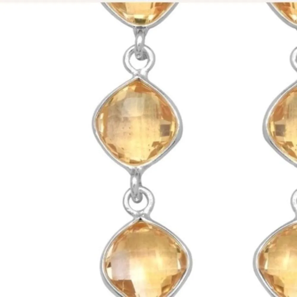 Triple Drop Cushion Cut Golden Citrine and Sterling Silver Earrings NWT - Image 4
