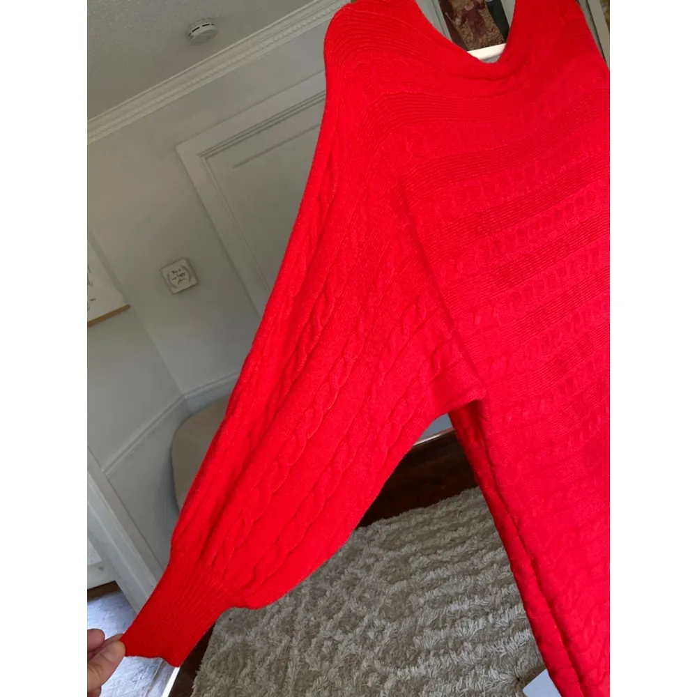 Vine & Love Midi Dress Knit Sweater Cable Red Festive Christmas S Holiday Cozy - Image 5