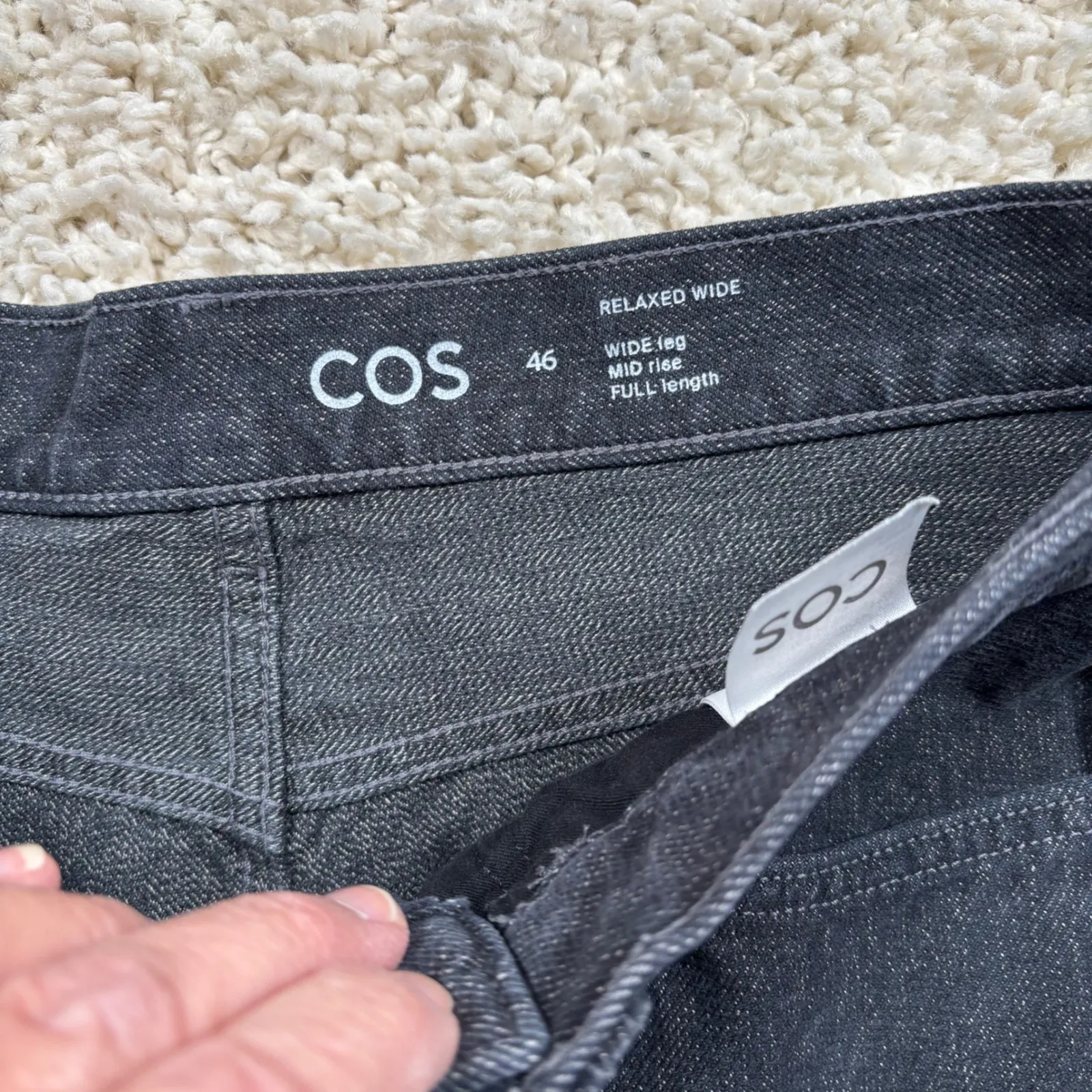 COS Relaxed Wide Leg Mid Rise Full Length Denim Jeans Charcoal Size 46 - Image 5