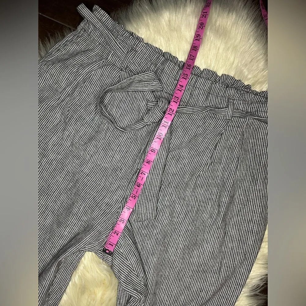 Loft grey/ivory stripped linen blend belted pants sz XLT - Image 6