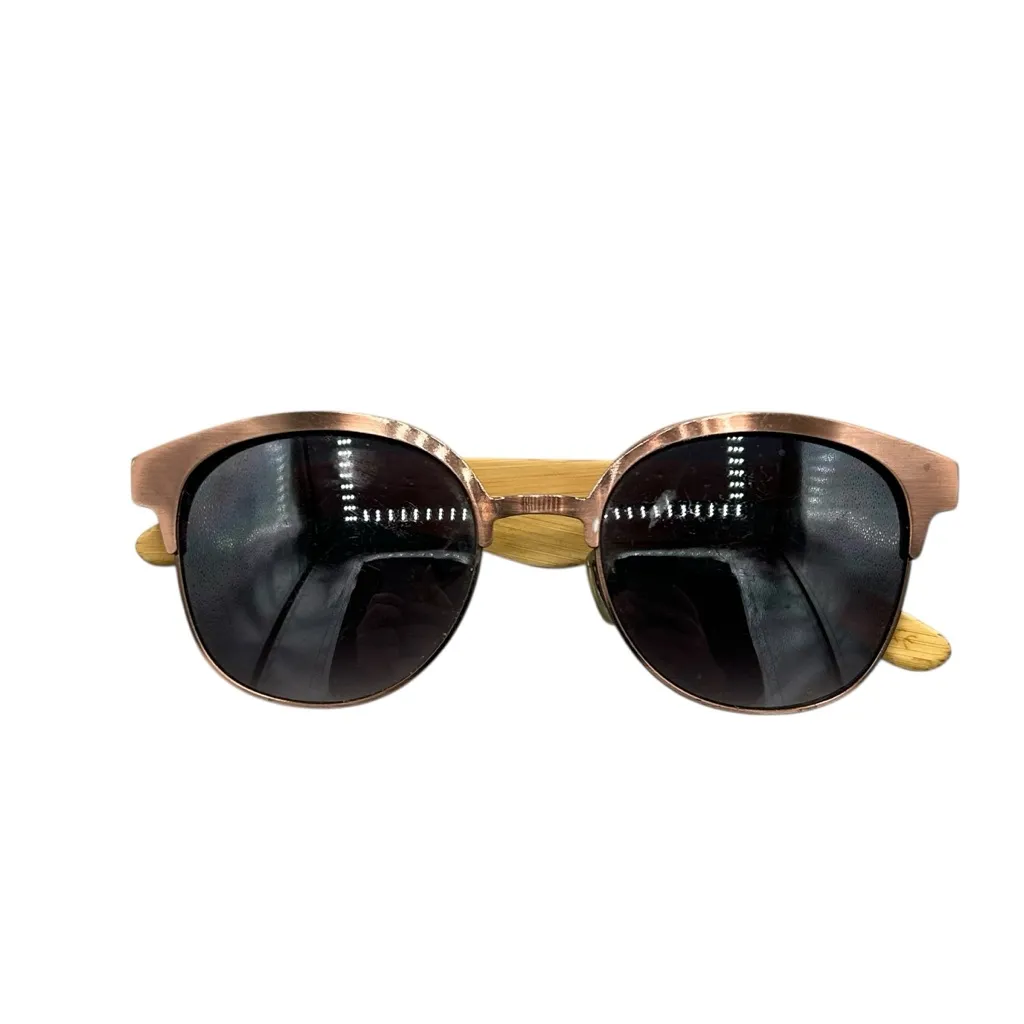 Bamboo Wood & Bronze Round Sunglasses – Gradient Lenses, Unisex Vintage Style - Image 3
