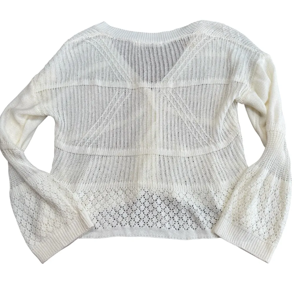 Fray Size S Pointelle Knit Cardigan Sweater White Lightweight Cottagecore Granny - Image 7