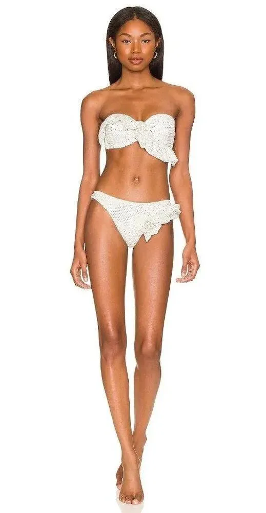 CHIO Ruffle Bikini Top in Silver Medium New Bandeau Strapless Tube White - Image 9