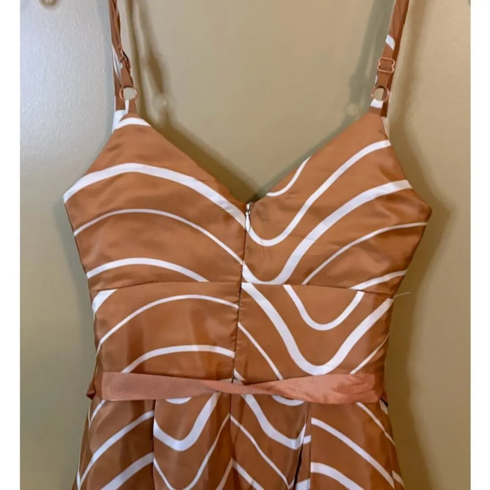 Max&Cleo Gold Abstract Print Sleeveless Fit and Flare Silk Cocktail Dress Size 4 - Image 8