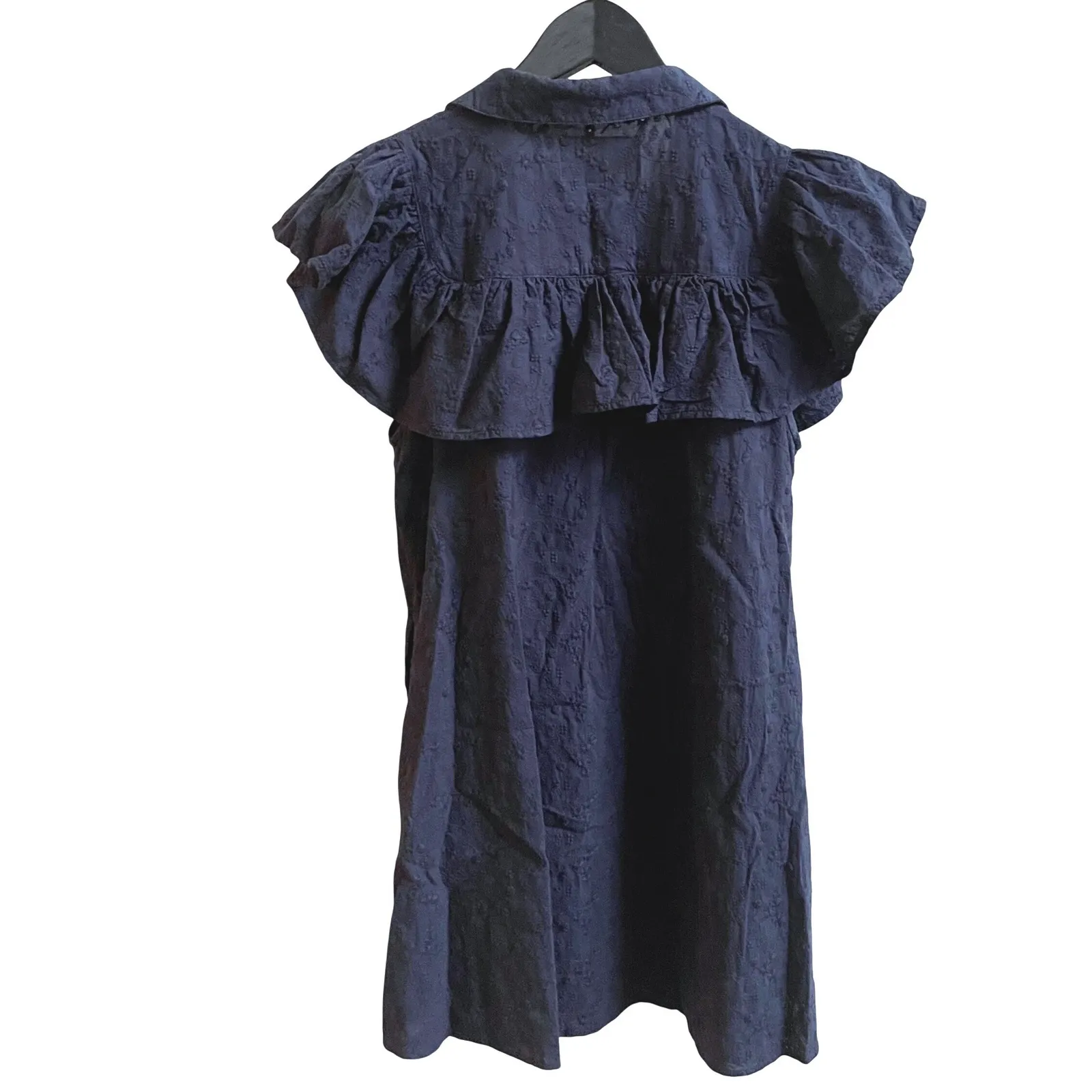 THE SHIRT ROCHELLE BEHRENS Navy Embroidered Button Up Shirt Ayla Dress Medium Black - Image 4