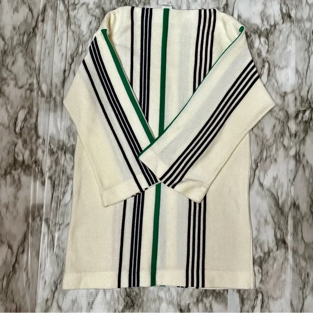 Vintage 1960 1970 Sears Acrylic Sweater Tunic Mini Dress Boat Neck Flair Sleeve Green Size 34 - Image 2