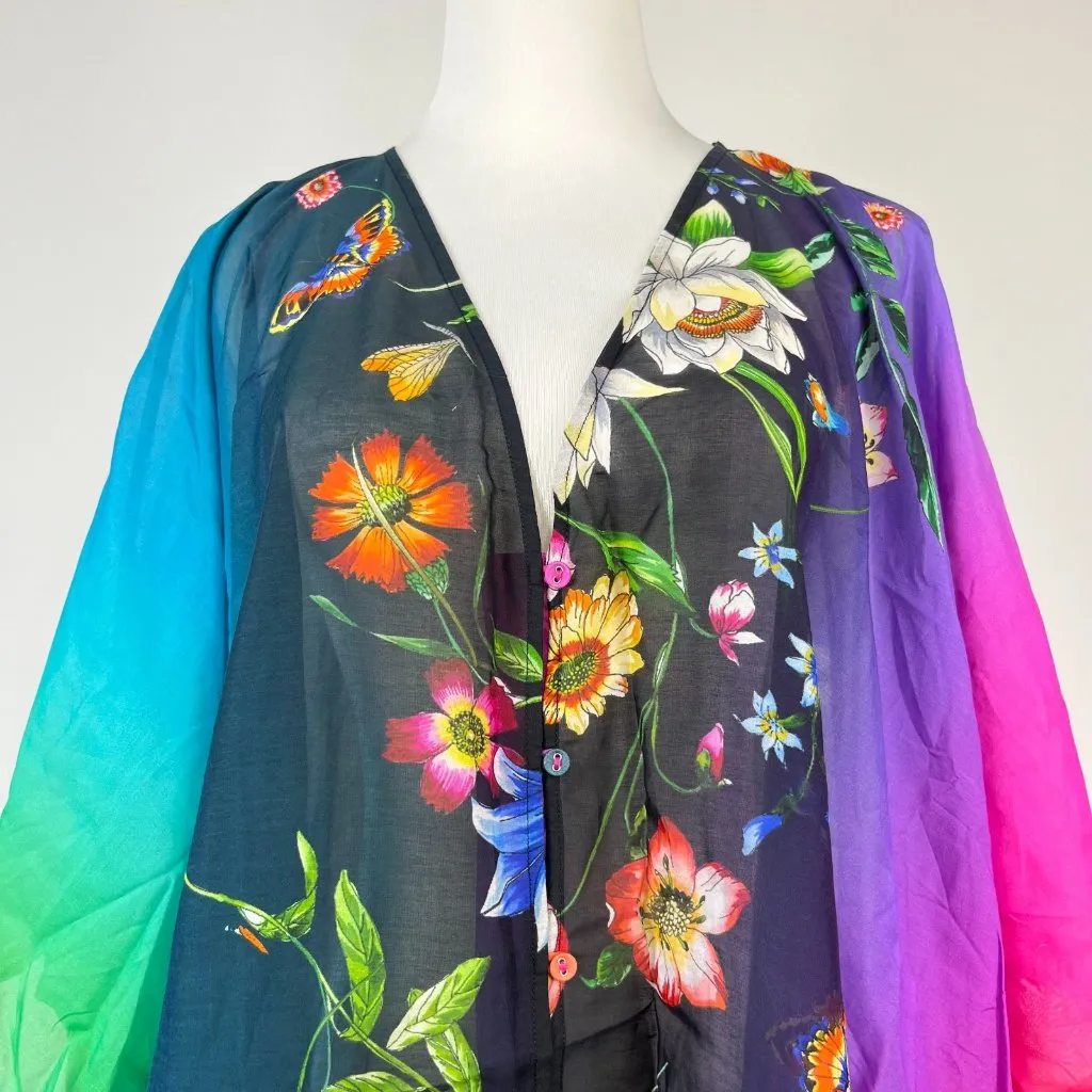 NWOT Johnny Was Ombre Garden Easy Swim Cover-Up Dress Silk Blend Floral KIMONO S - Image 8