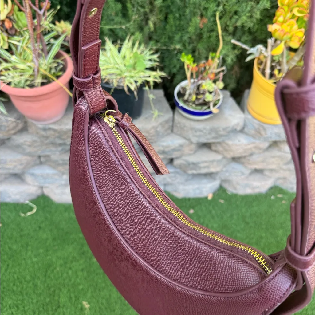 Half Moon Shoulder Bag in Burgundy Brown - Image 5