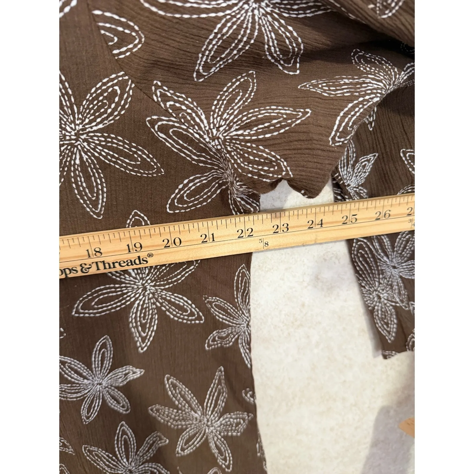 Fresh Produce Brown Floral 3/4 Sleeve V Neck Top Women's Size L Cotton Blouse - Image 5