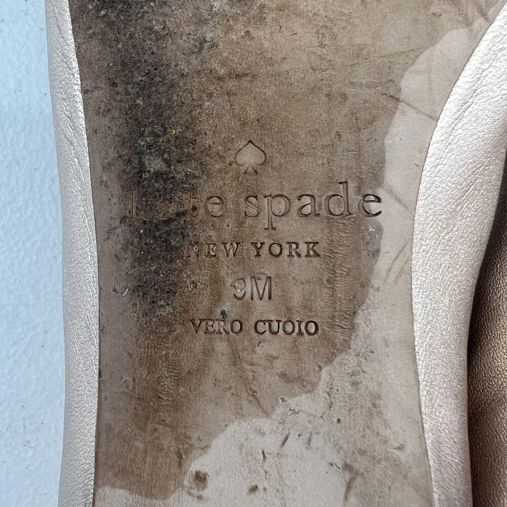 Kate Spade Size 9 Ballet Flats Wagan Ankle Strap Leather in Quartz Metallic Gold - Image 12