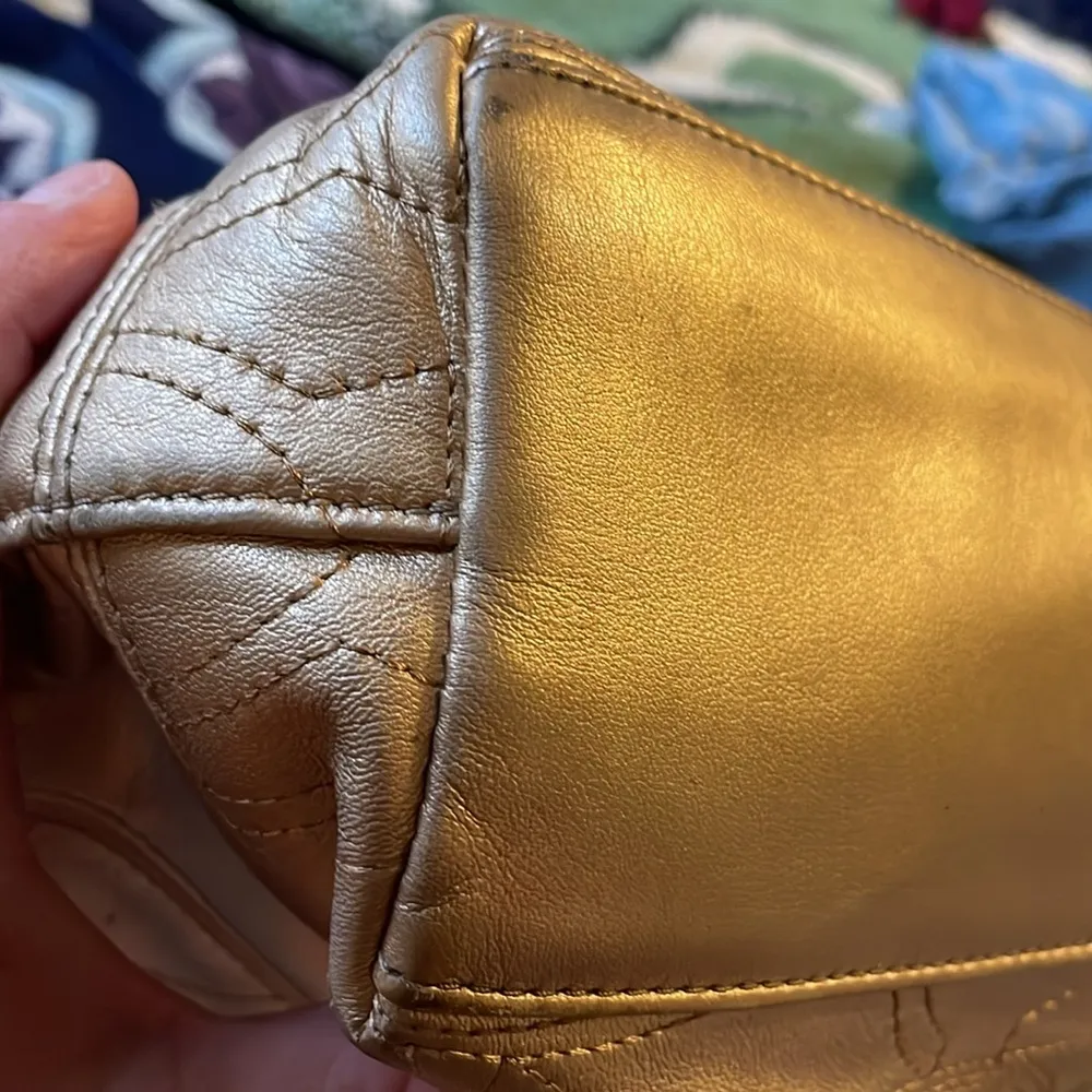 Coach F18877 Gold Metallic Signature Stripe Stitch Leather Tote Bag - Image 7