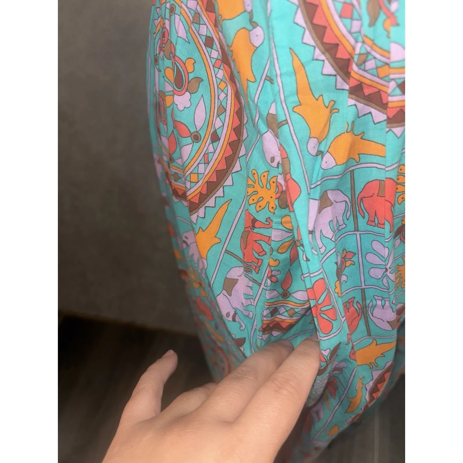 Drake's For J Crew Tiled Elephant Tie Shoulder Sun ‎ Dress 6 - Image 3