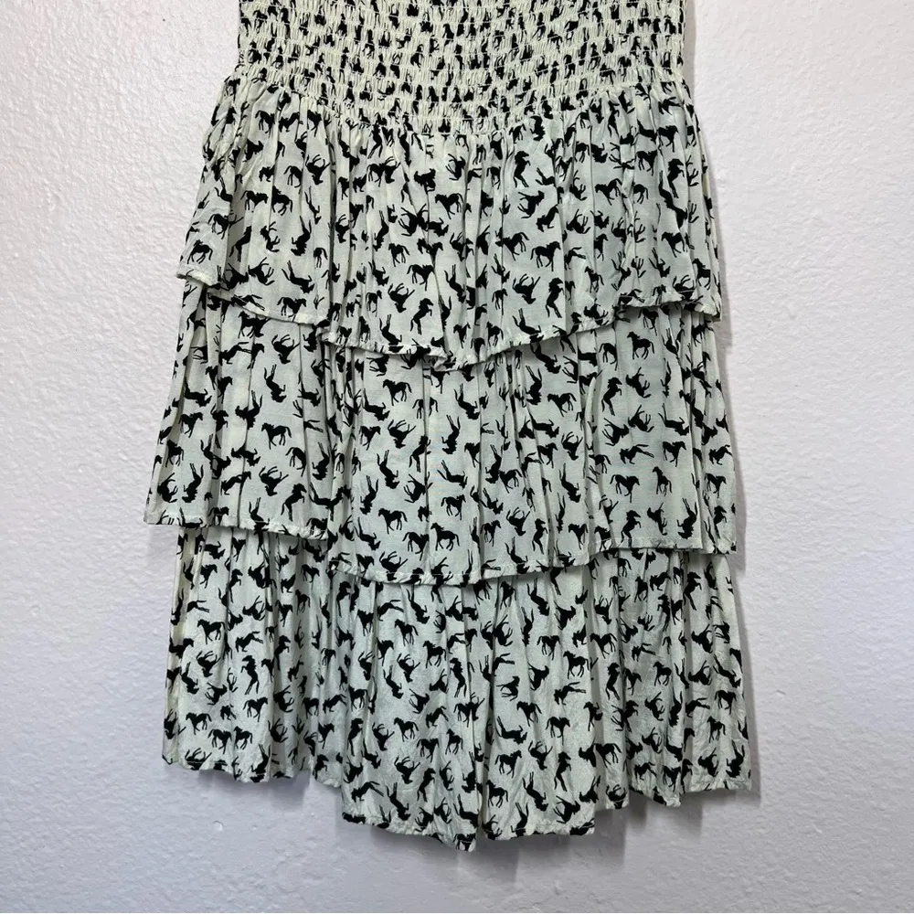 Dolls Kill Dolls Point Cream Horse Print Smocked Layered Mini Dress - Image 5