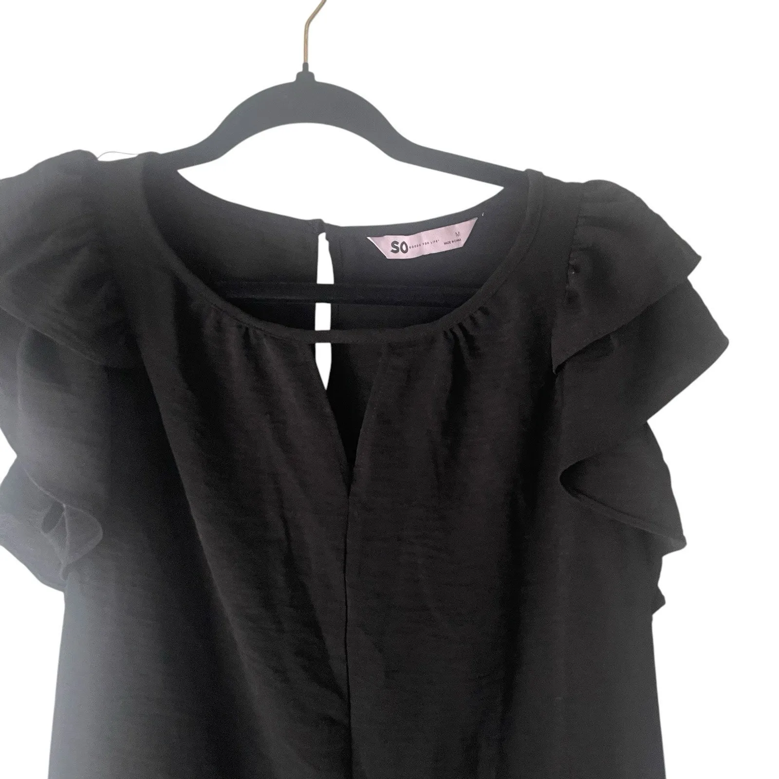 SO NWT Women's Size‎ Medium Black Career Ruffle Flutter Sleeve Blouse - Image 2