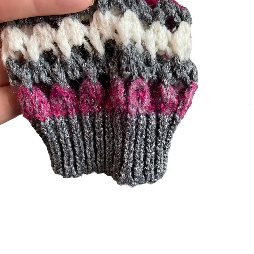 Napa Girls Sweater Women Sz L Made in Italy Crochet Open Weave Silver Pink White Size L - Image 6