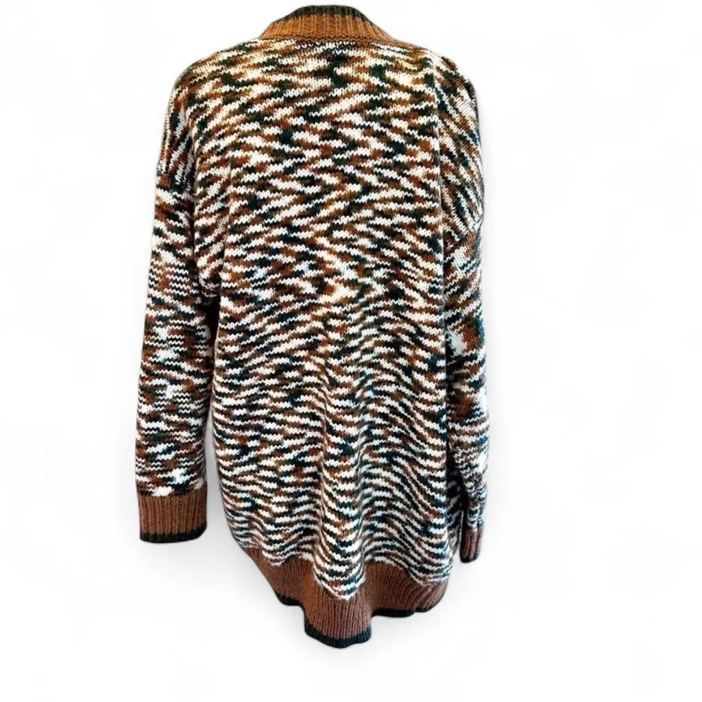 Skies Are Blue Brown Green Open Front Long Cardigan Sweater Size Large Cozy Knit - Image 2