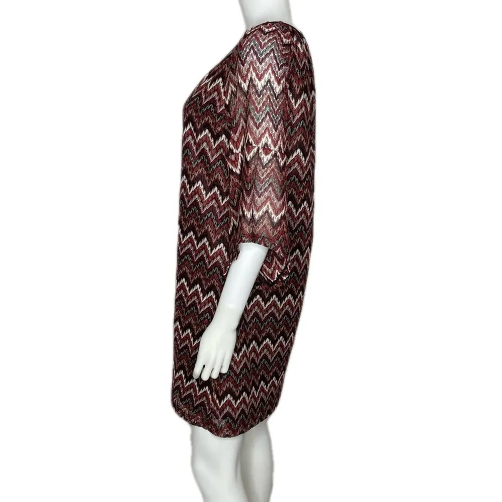 Tacera Women's Chevron Striped Three Quarter Bell Sleeve Shift Dress sz M - Image 2