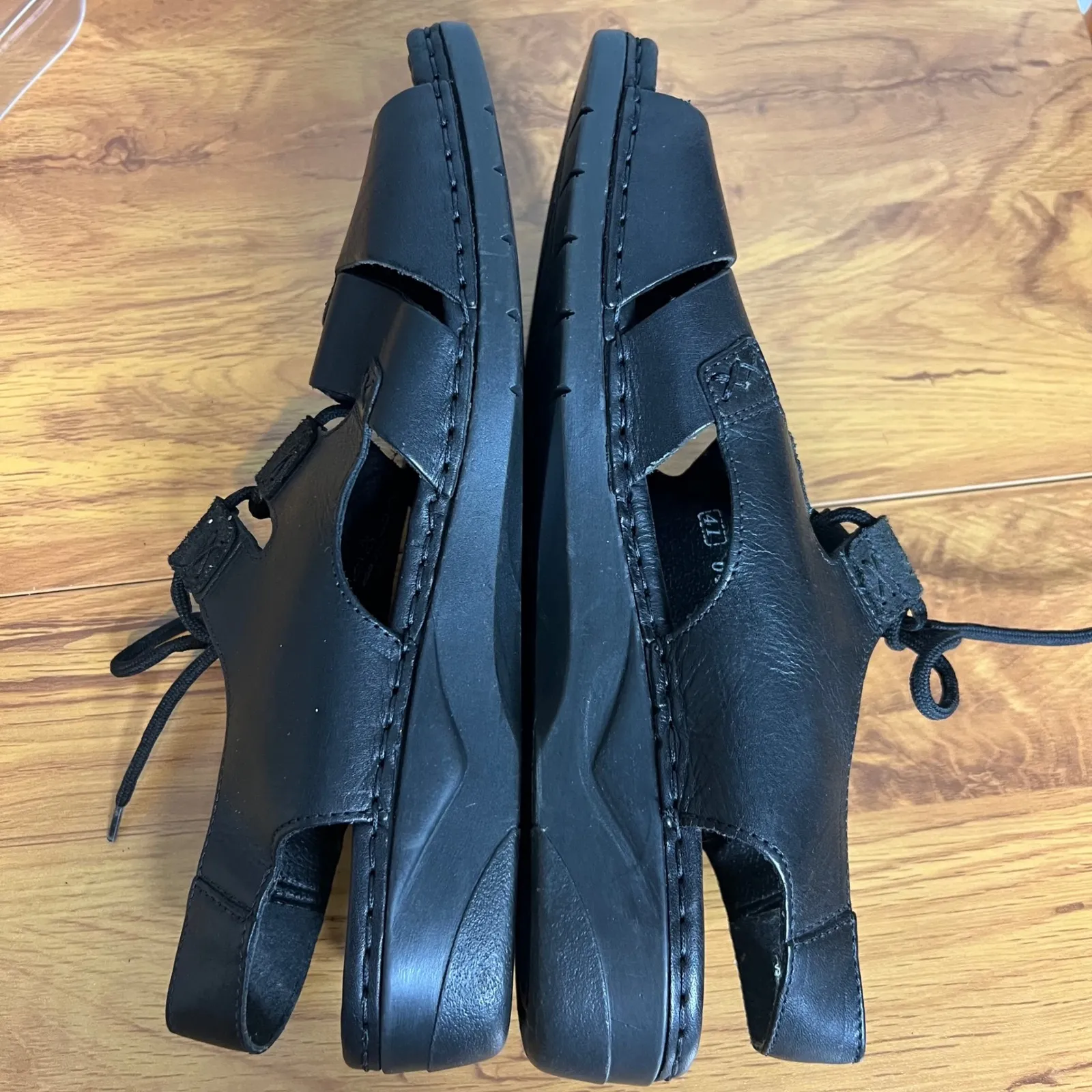 Rieker Antistress Lace Up‎ Sandals Size 41 Black Leather Wedge Heel Comfort - Image 4