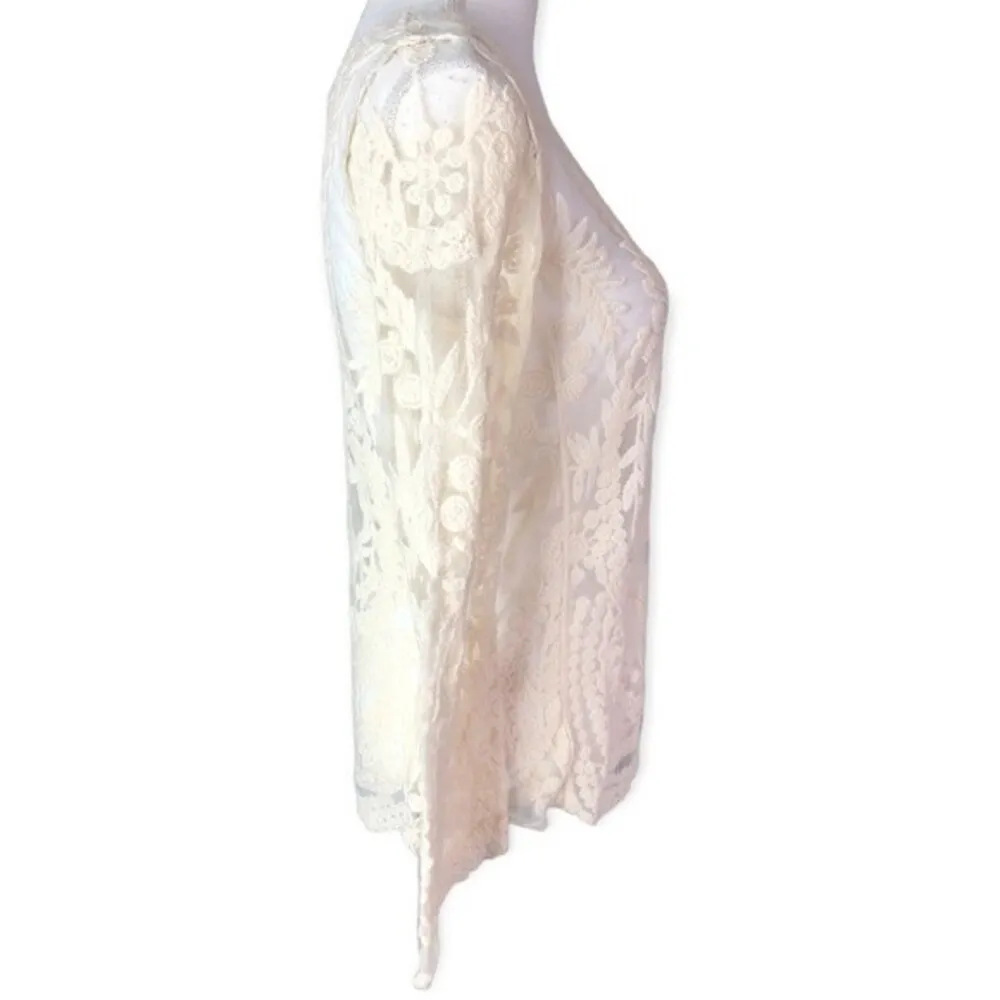 You Are Not Alone Ivory Lace Crochet Mesh Long Sleeve Top White Size L - Image 4