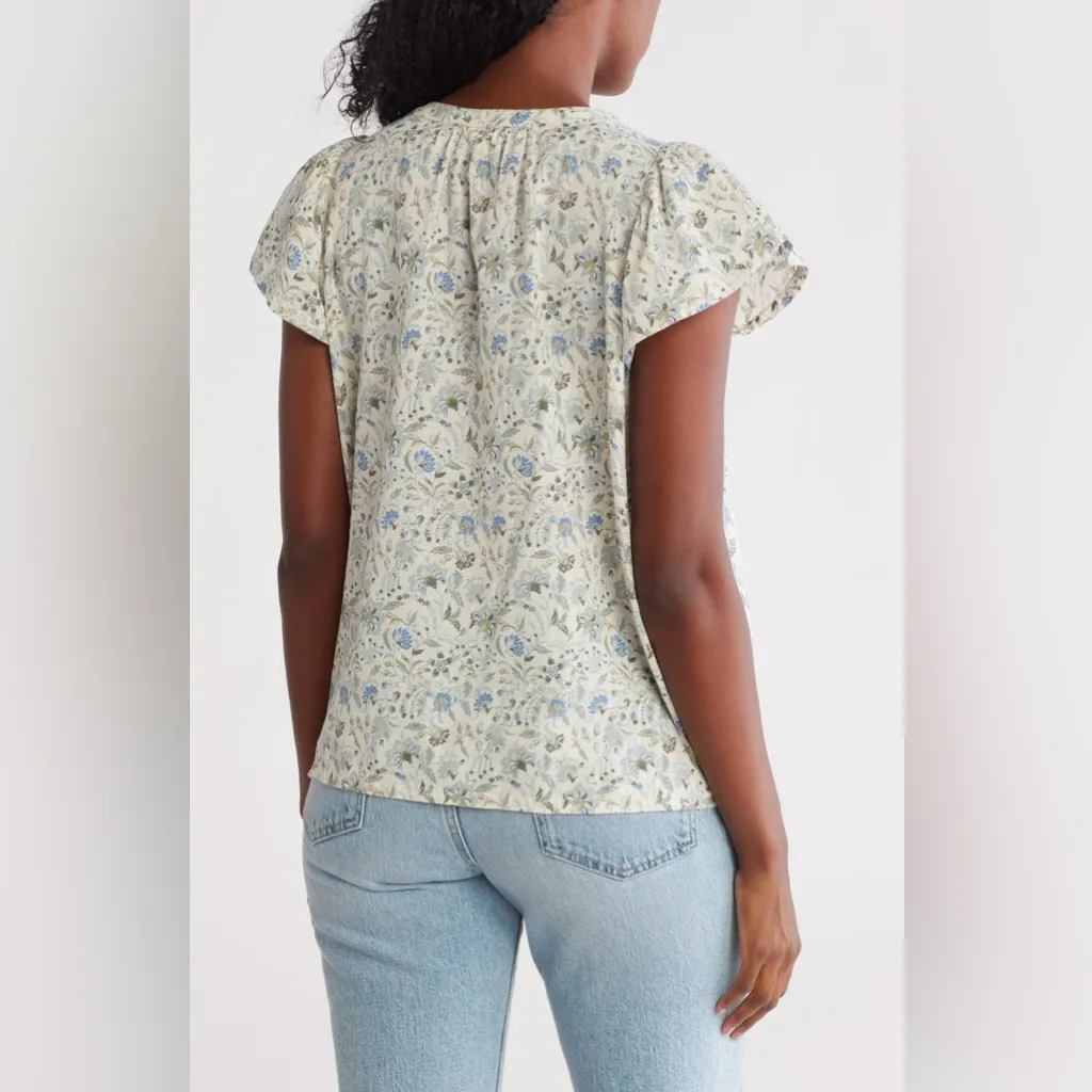 NWT Lucky Brand Floral Cap Sleeve Cotton Top in Cream Multi Floral - Size S - Image 2